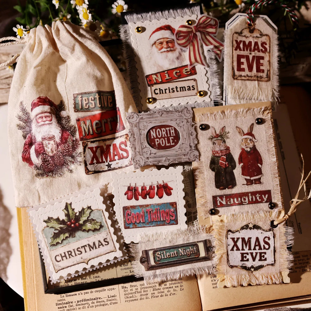 Vintage Weihnachtsaufkleber zum Abreiben – Retro-Feiertagssticker für Journaling & DIY-Bastelarbeiten