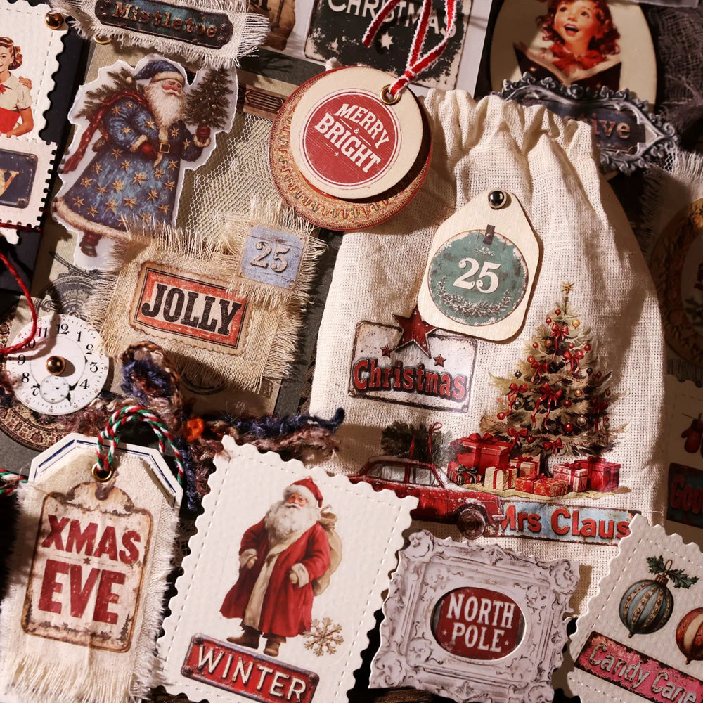 Vintage Weihnachtsaufkleber zum Abreiben – Retro-Feiertagssticker für Journaling & DIY-Bastelarbeiten