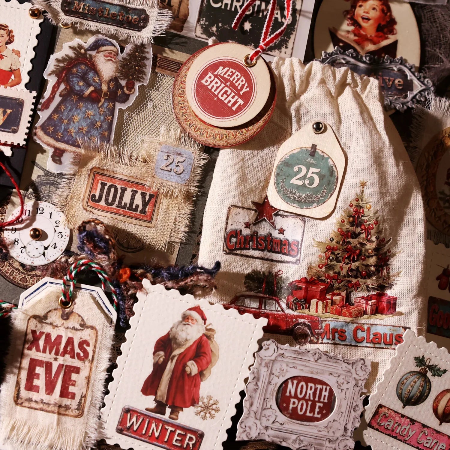 Vintage Weihnachtsaufkleber zum Abreiben – Retro-Feiertagssticker für Journaling & DIY-Bastelarbeiten