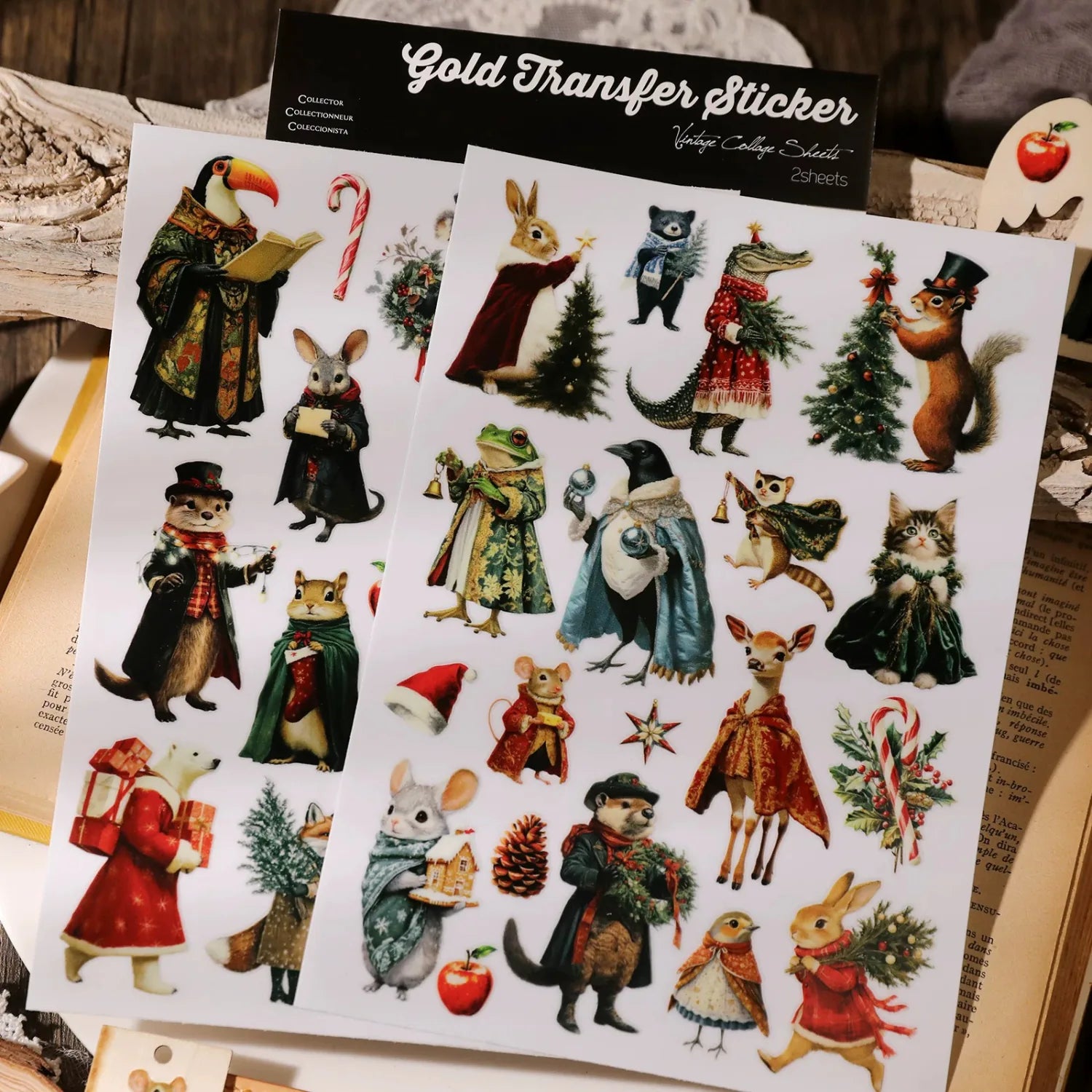 Vintage-Weihnachts-Waldtier-Reibebilder
