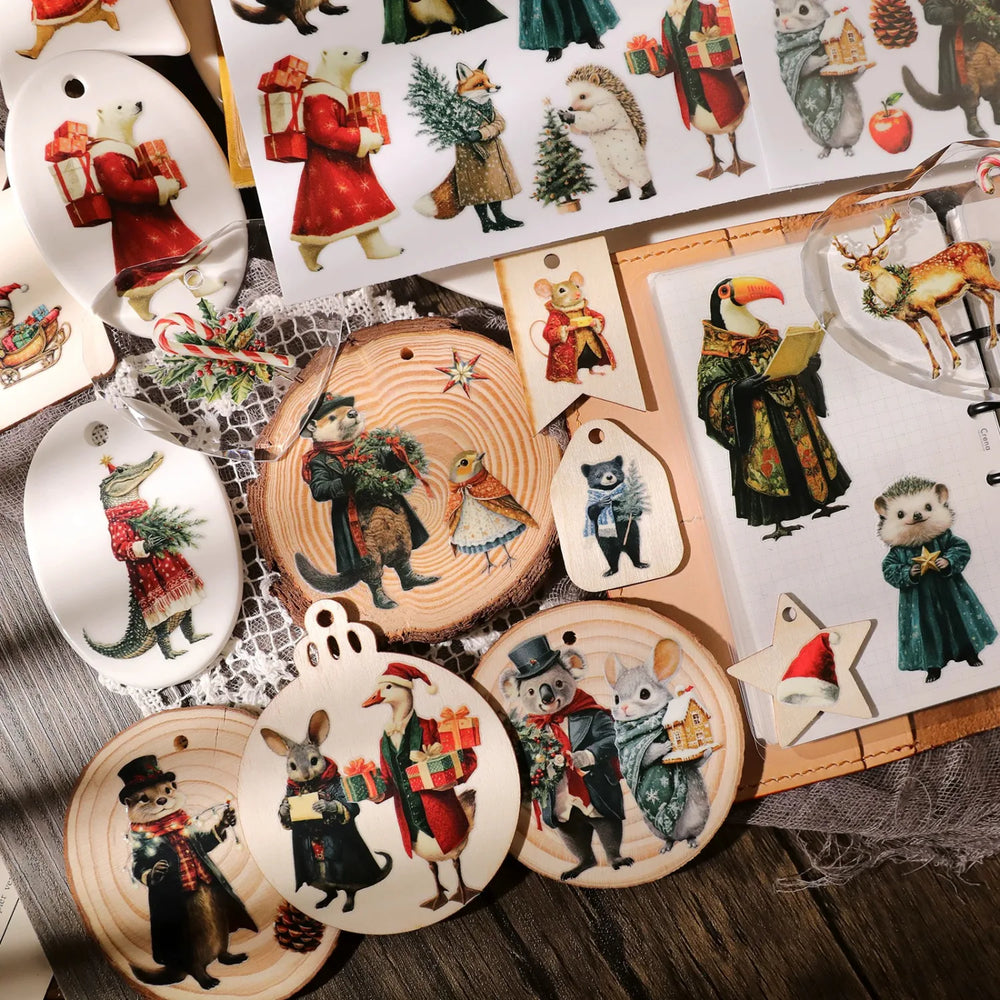 Vintage-Weihnachts-Waldtier-Reibebilder