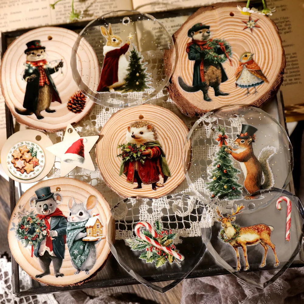 Vintage-Weihnachts-Waldtier-Reibebilder