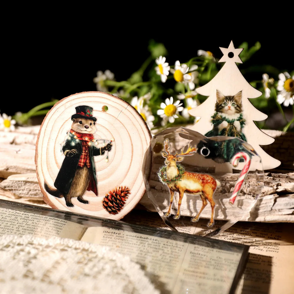 Vintage-Weihnachts-Waldtier-Reibebilder