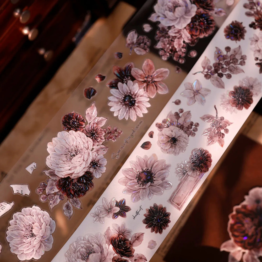 Vintage Dusty Rose Cocoa Floral PET Tape Shell Shimmer