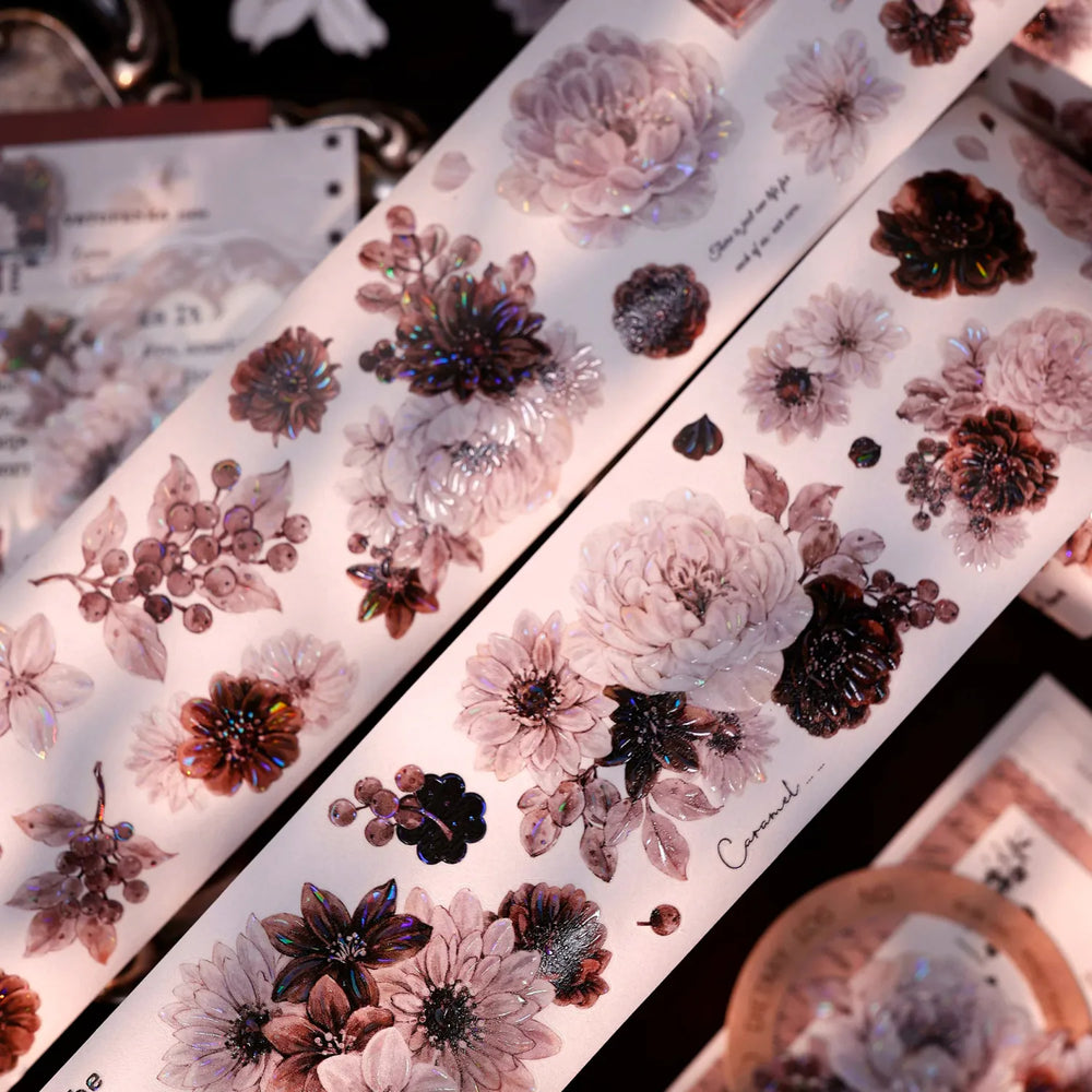 Vintage Dusty Rose Cocoa Floral PET Tape Shell Shimmer