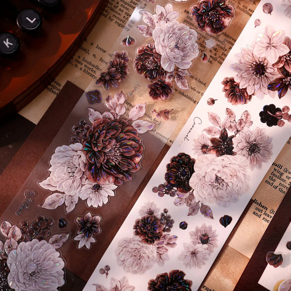 Vintage Dusty Rose Cocoa Floral PET Tape Shell Shimmer