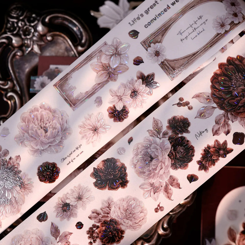 Vintage Dusty Rose Cocoa Floral PET Tape Shell Shimmer