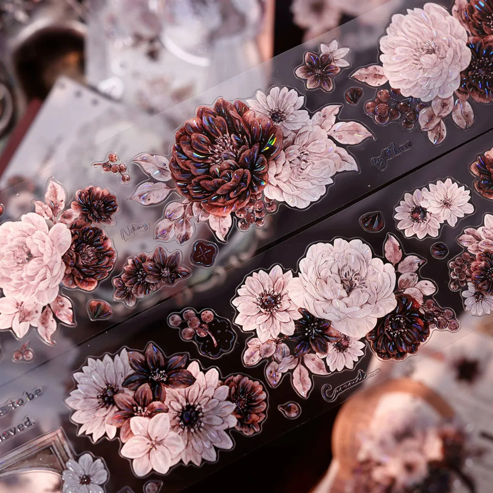 Vintage Dusty Rose Cocoa Floral PET Tape Shell Shimmer