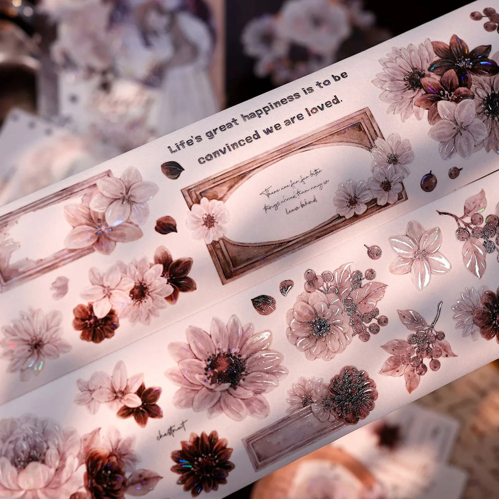 Vintage Dusty Rose Cocoa Floral PET Tape Shell Shimmer