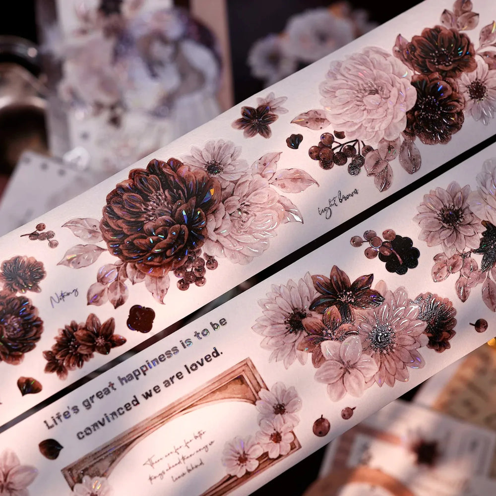 Vintage Dusty Rose Cocoa Floral PET Tape Shell Shimmer