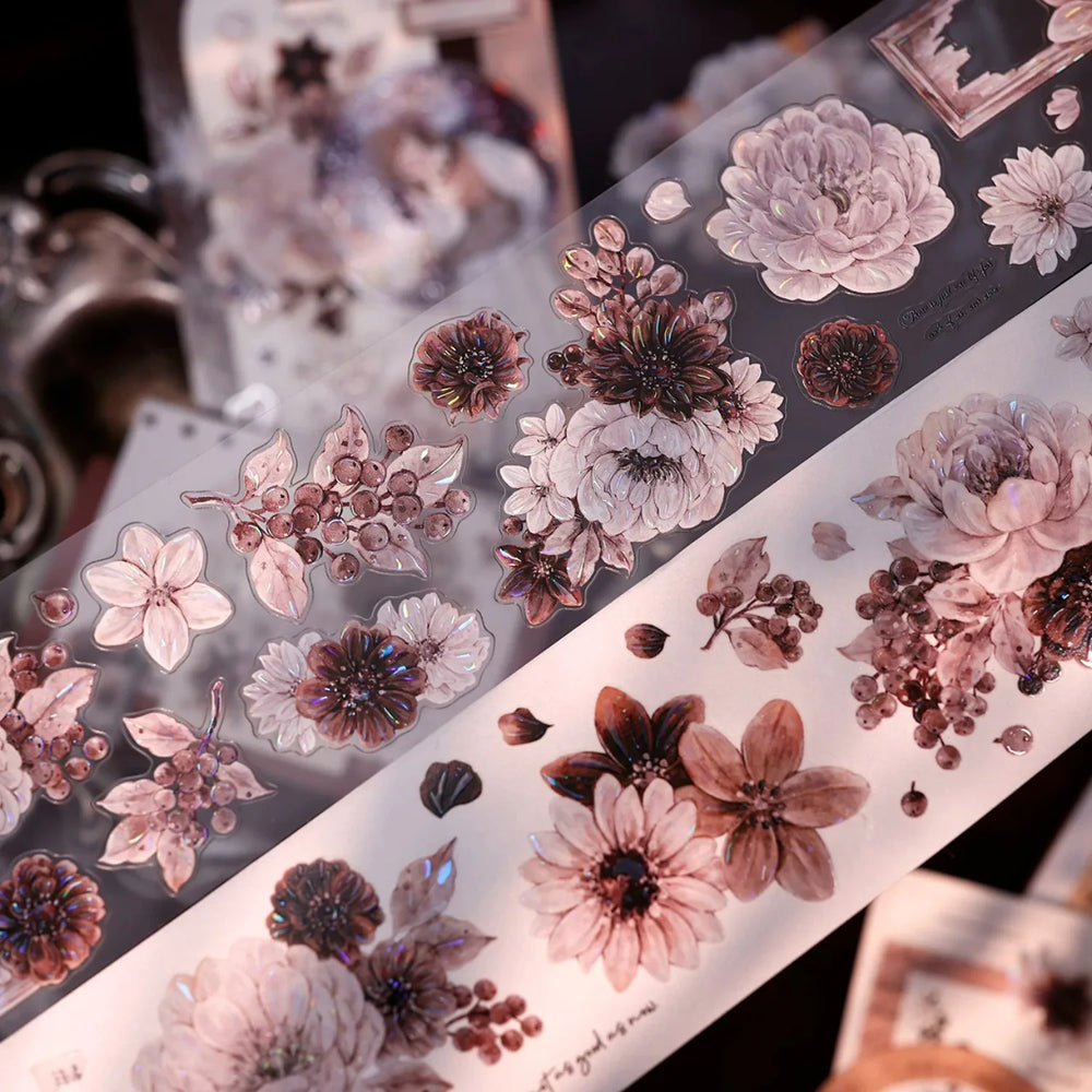Vintage Dusty Rose Cocoa Floral PET Tape Shell Shimmer