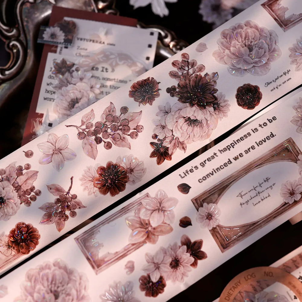 Vintage Dusty Rose Cocoa Floral PET Tape Shell Shimmer