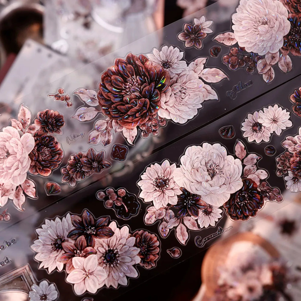 Vintage Dusty Rose Cocoa Floral PET Tape Shell Shimmer