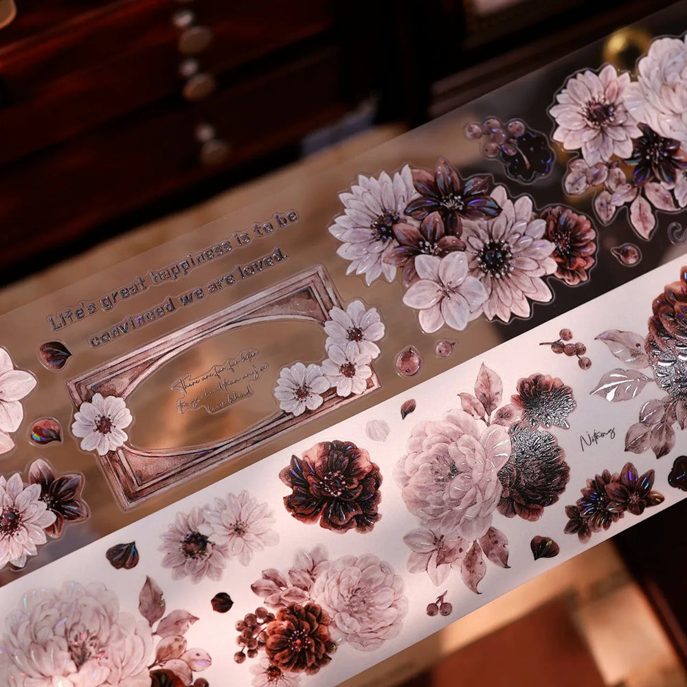 Vintage Dusty Rose Cocoa Floral PET Tape Shell Shimmer