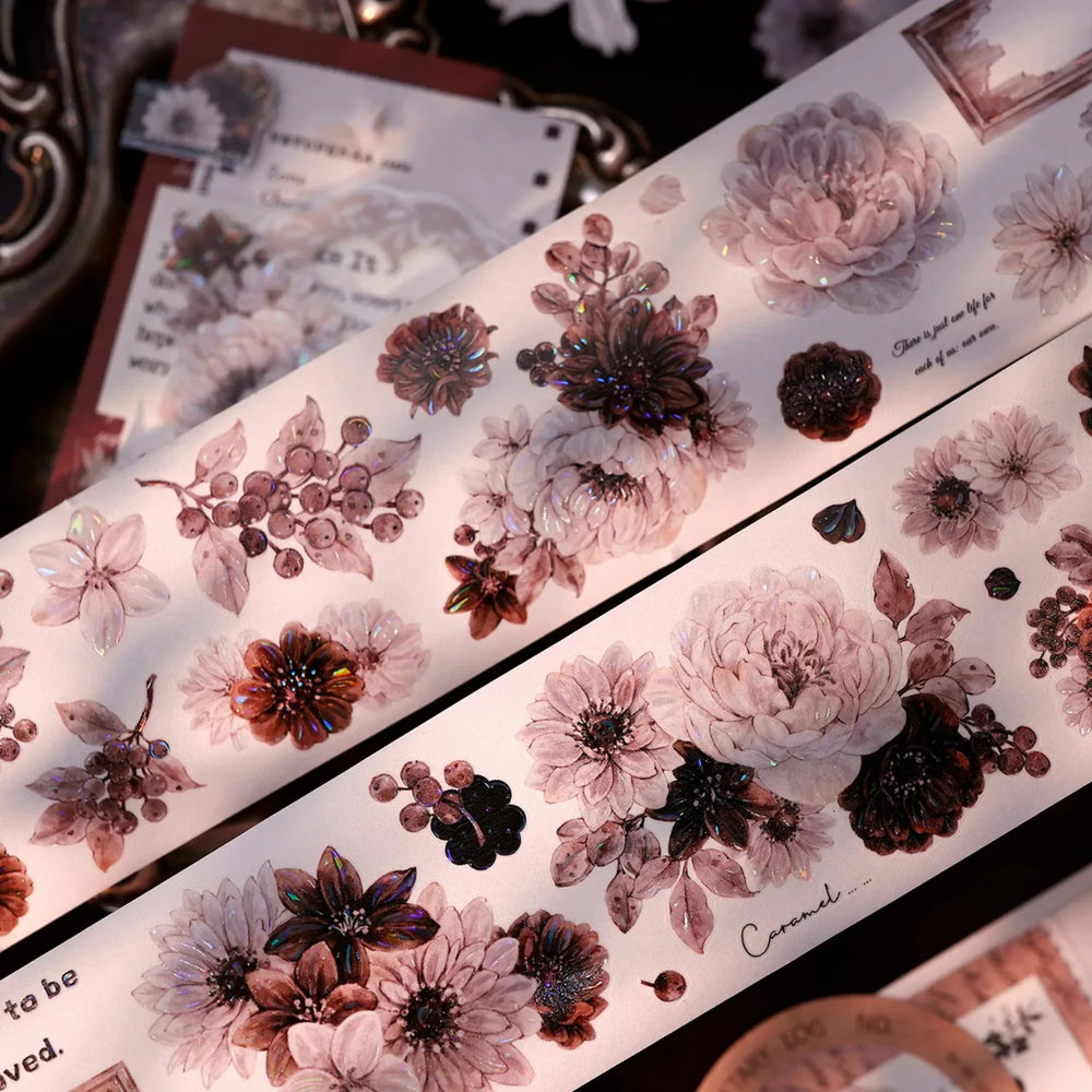 Vintage Dusty Rose Cocoa Floral PET Tape Shell Shimmer