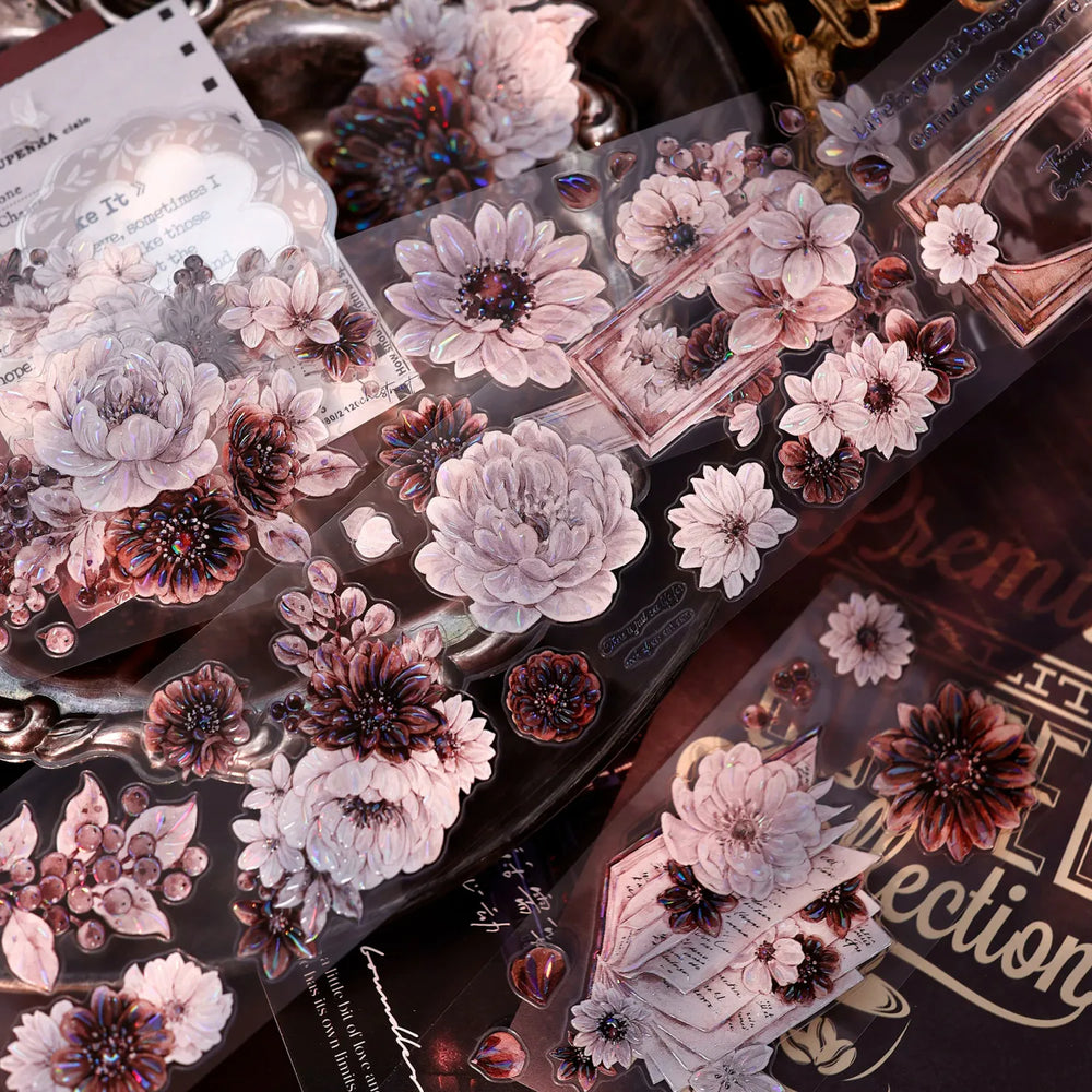 Vintage Dusty Rose Cocoa Floral PET Tape Shell Shimmer
