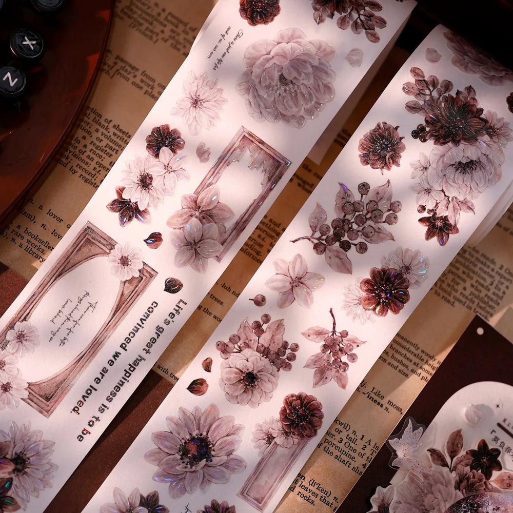 Vintage Dusty Rose Cocoa Floral PET Tape Shell Shimmer