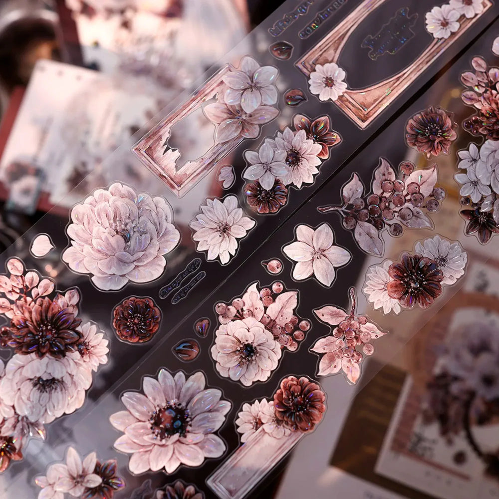 Vintage Dusty Rose Cocoa Floral PET Tape Shell Shimmer