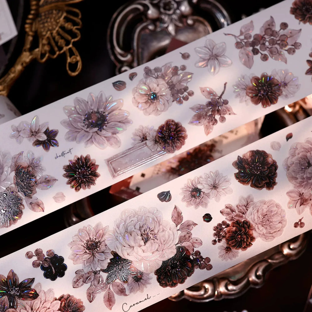 Vintage Dusty Rose Cocoa Floral PET Tape Shell Shimmer