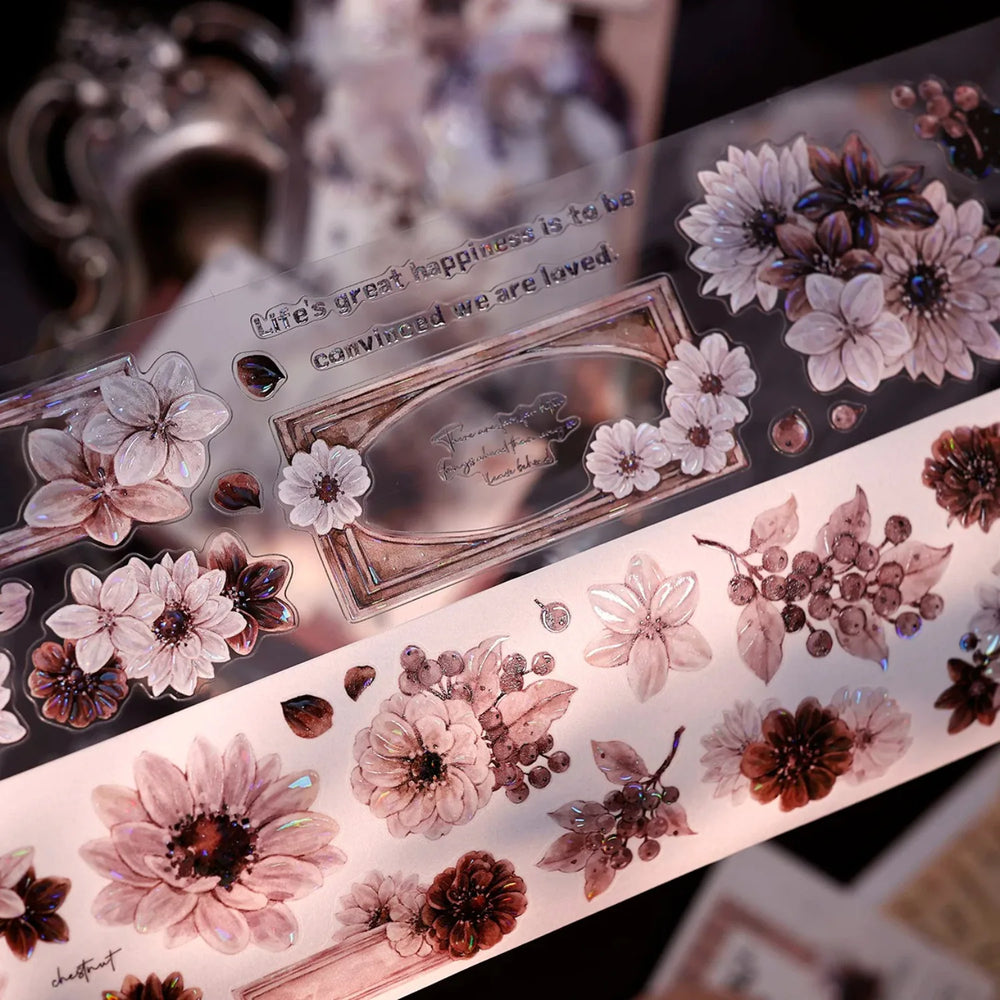 Vintage Dusty Rose Cocoa Floral PET Tape Shell Shimmer