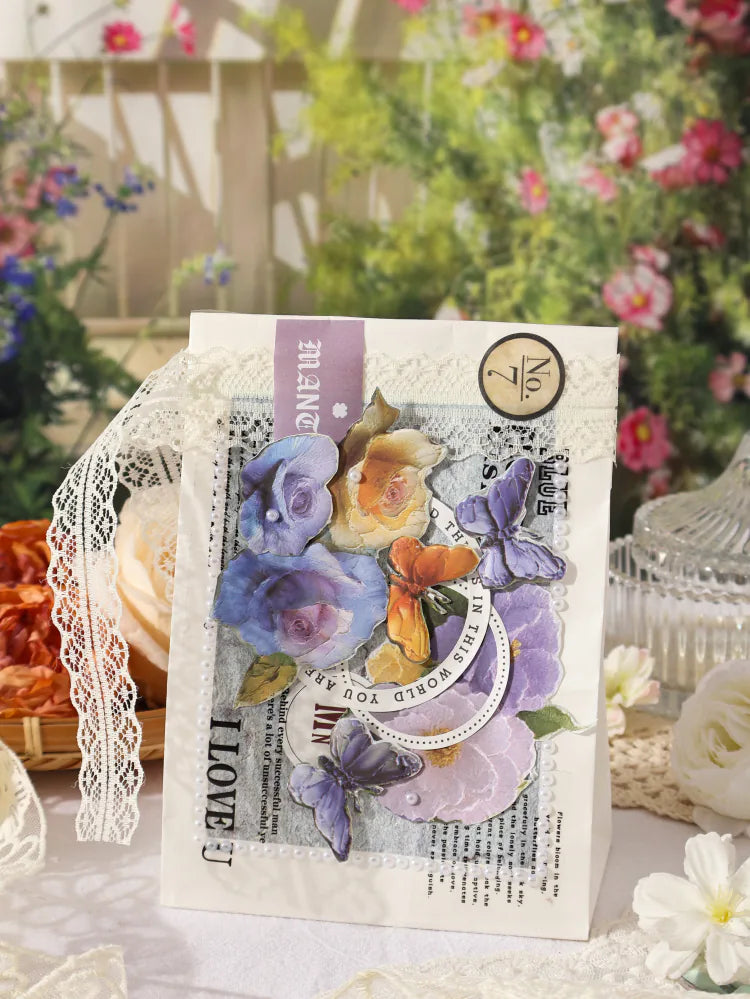 Papier de scrapbooking floral gaufré vintage | Pack d'éphémères
