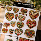 Vintage Floral Heart UV DTF Transfer Stickers