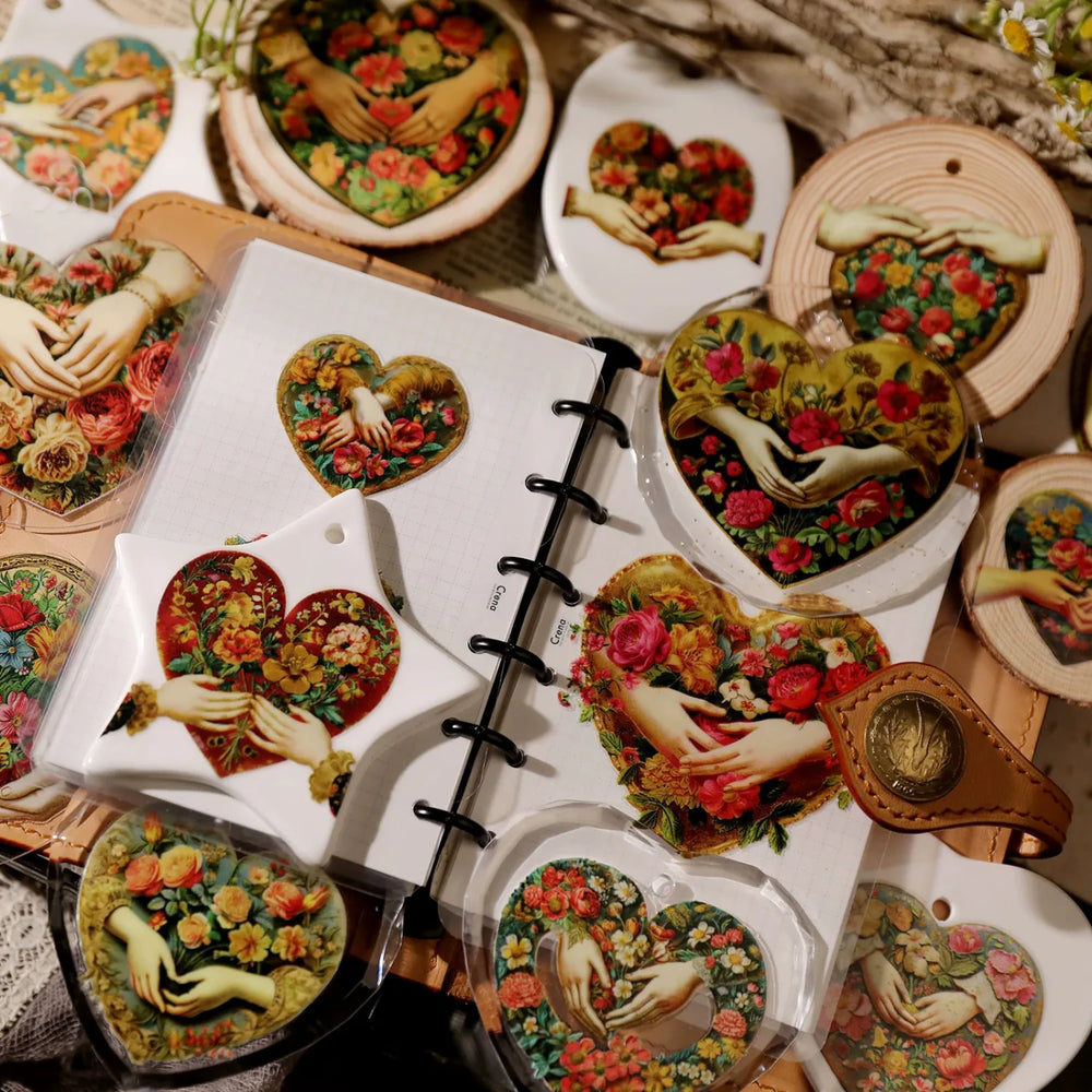 Vintage Floral Heart UV DTF Transfer Stickers