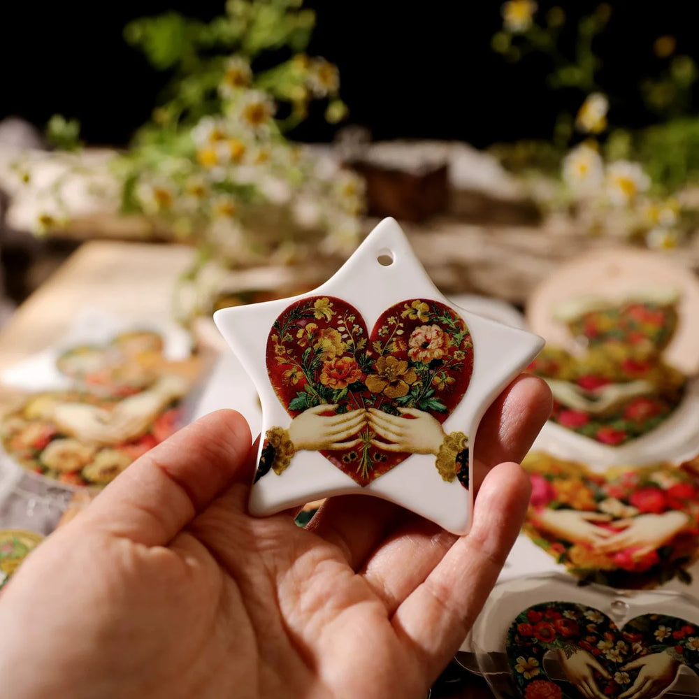 Vintage Floral Heart UV DTF Transfer Stickers