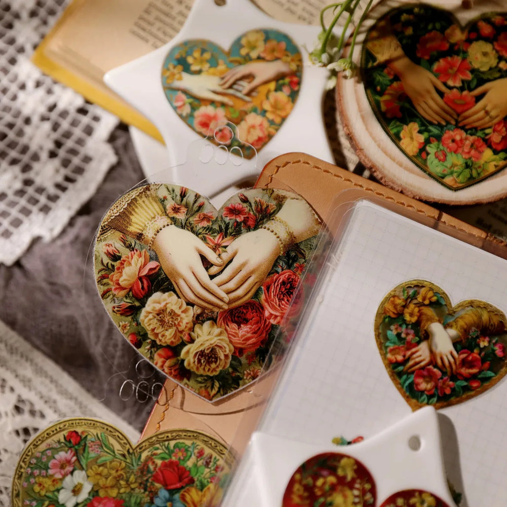 Vintage Floral Heart UV DTF Transfer Stickers