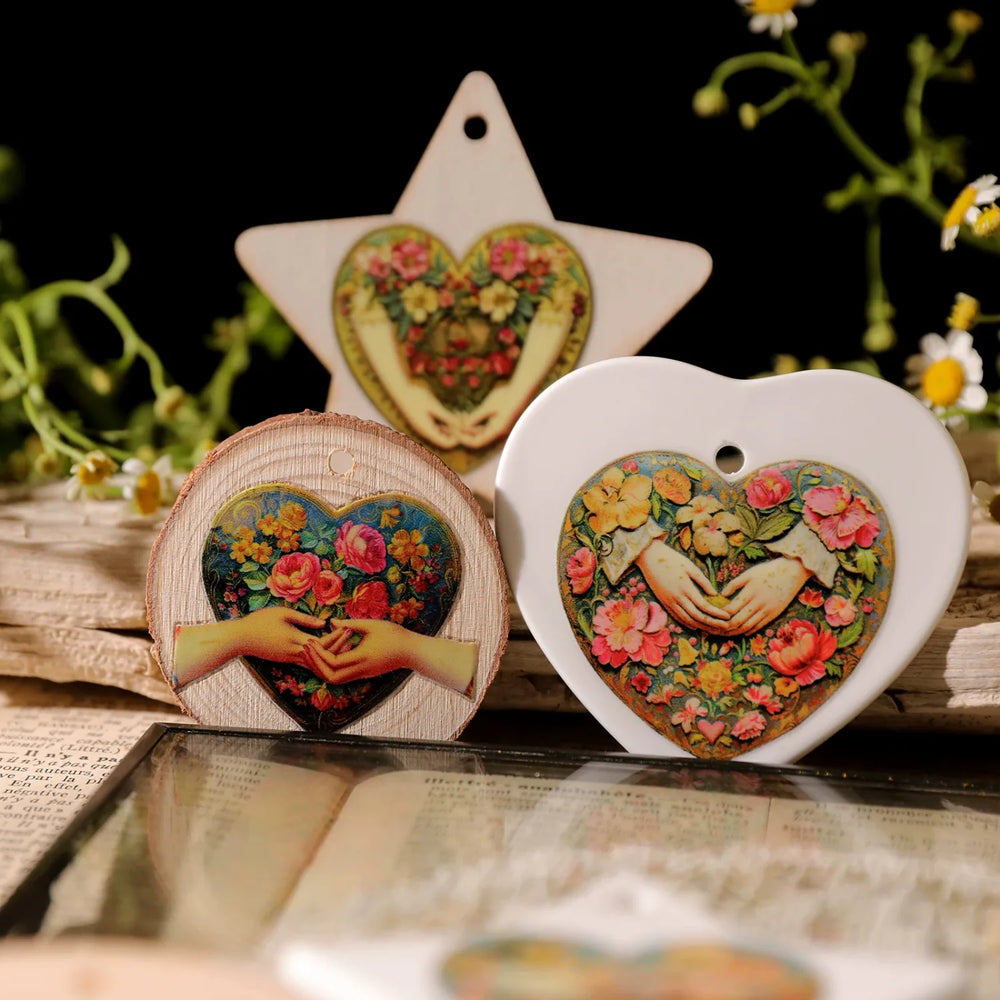 Vintage Floral Heart UV DTF Transfer Stickers