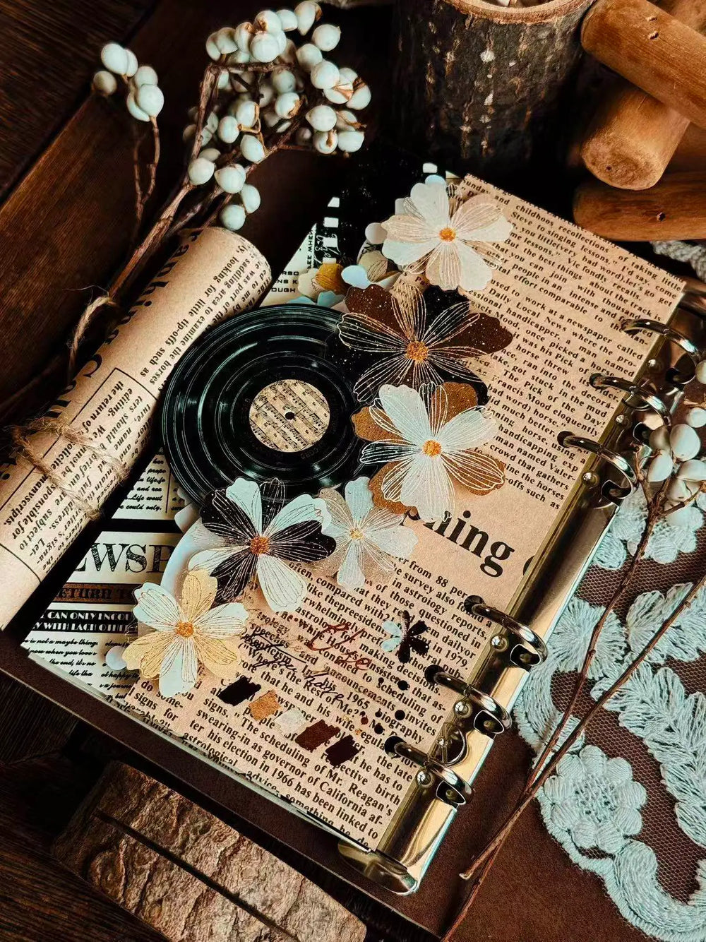 Vintage Floral PET Washi Tape | Retro Hand-Drawn Flower Decorative Tap ...