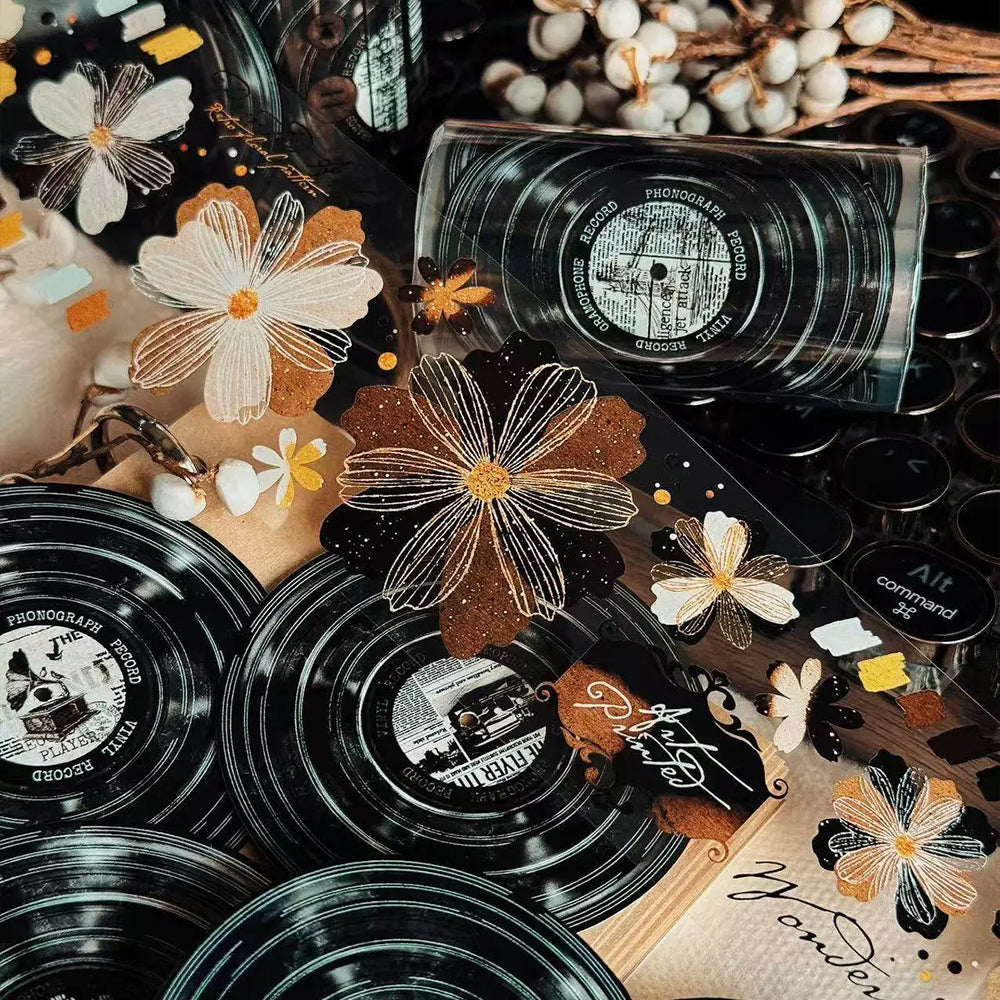 Vintage Floral PET Washi Tape | Retro Hand-Drawn Flower Decorative Tap ...