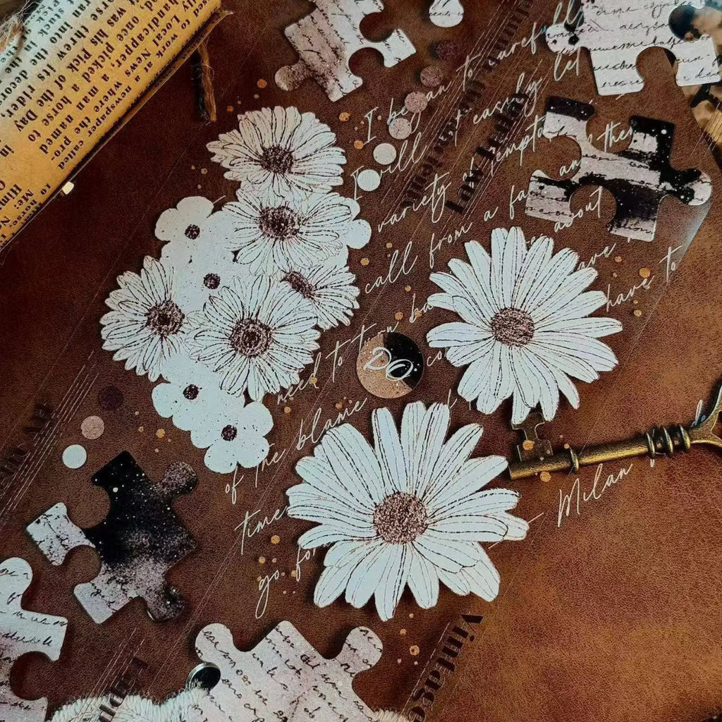Vintage Floral Puzzle PET Washi Tape | Botanical Ephemera Journaling Tape
