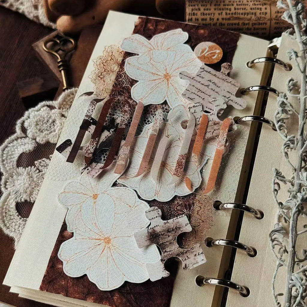 Vintage Floral Puzzle PET Washi Tape | Botanical Ephemera Journaling Tape