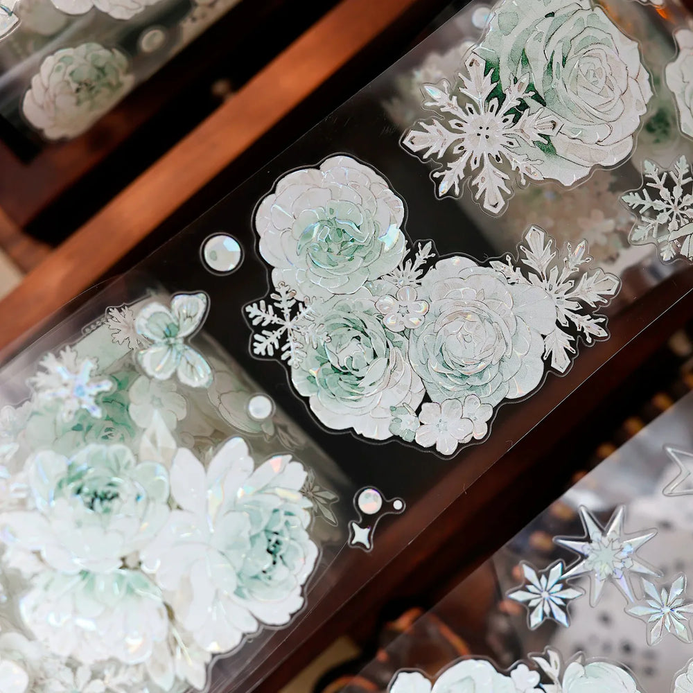 Vintage Floral & Snowflake Die-Cut PET Tape – Icy Mint
