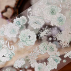 Vintage Floral & Snowflake Die-Cut PET Tape – Icy Mint