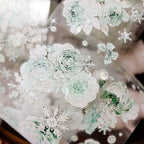 Vintage Floral & Snowflake Die-Cut PET Tape – Icy Mint