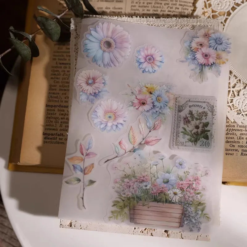 Vintage Floral Vellum Stickers | Soft Pastel Bouquet