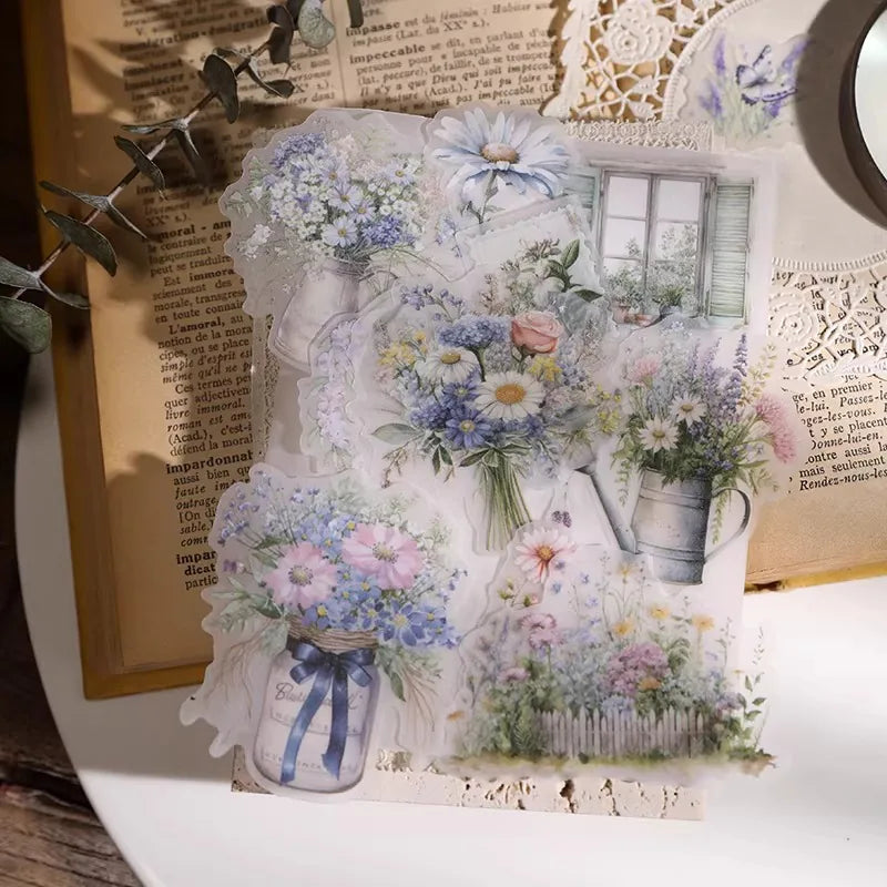 Vintage Floral Vellum Stickers | Soft Pastel Bouquet