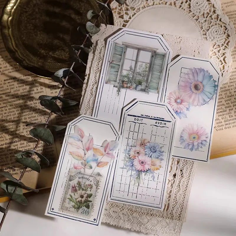 Vintage Floral Vellum Stickers | Soft Pastel Bouquet