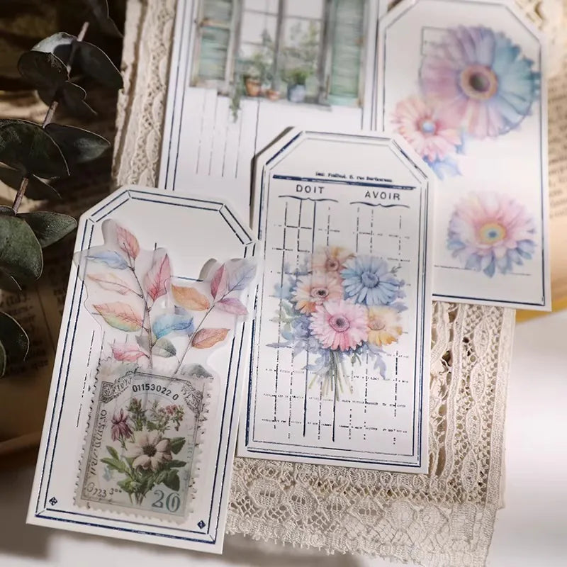 Autocollants vintage en vélin à motif floral | Bouquet aux tons pastel doux