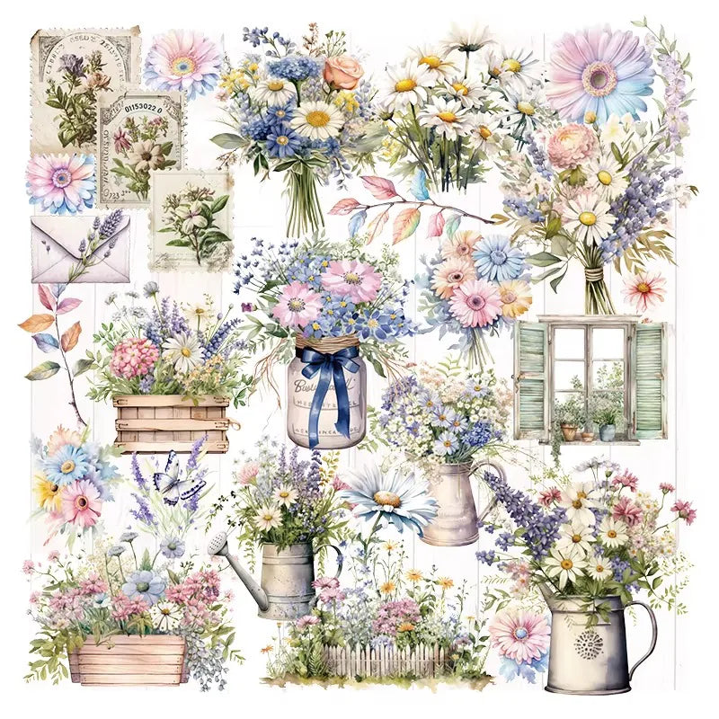 Vintage Floral Vellum Stickers | Soft Pastel Bouquet