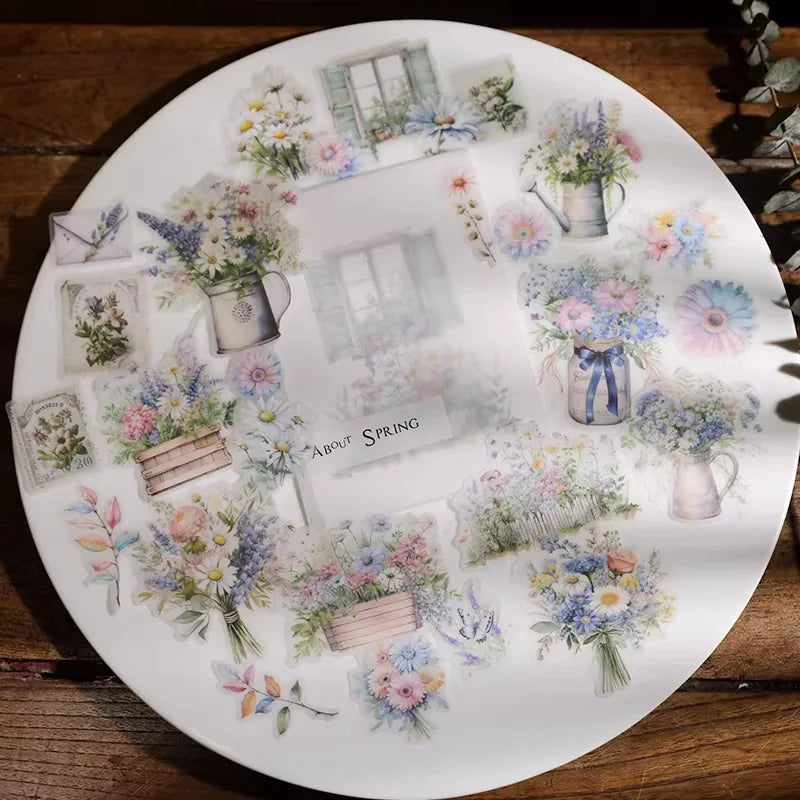 Vintage Floral Vellum Stickers | Soft Pastel Bouquet