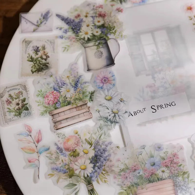 Vintage Floral Vellum Stickers | Soft Pastel Bouquet