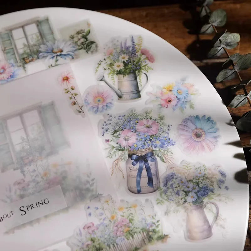 Vintage Floral Vellum Stickers | Soft Pastel Bouquet