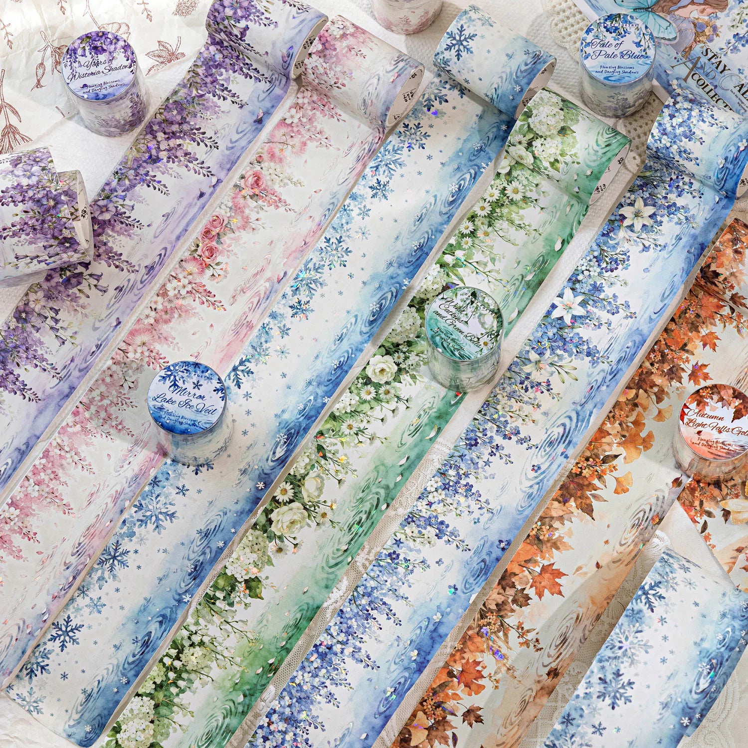 Vintage Floral Washi Tape | Reflective Details with Flowers, Leaves & Snowflakes