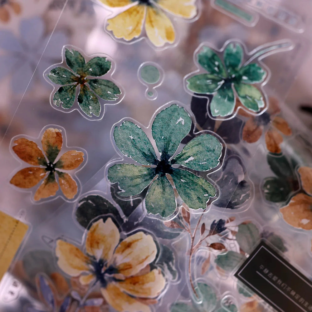 Vintage Green Floral Washi Tape PET Tape for Journaling