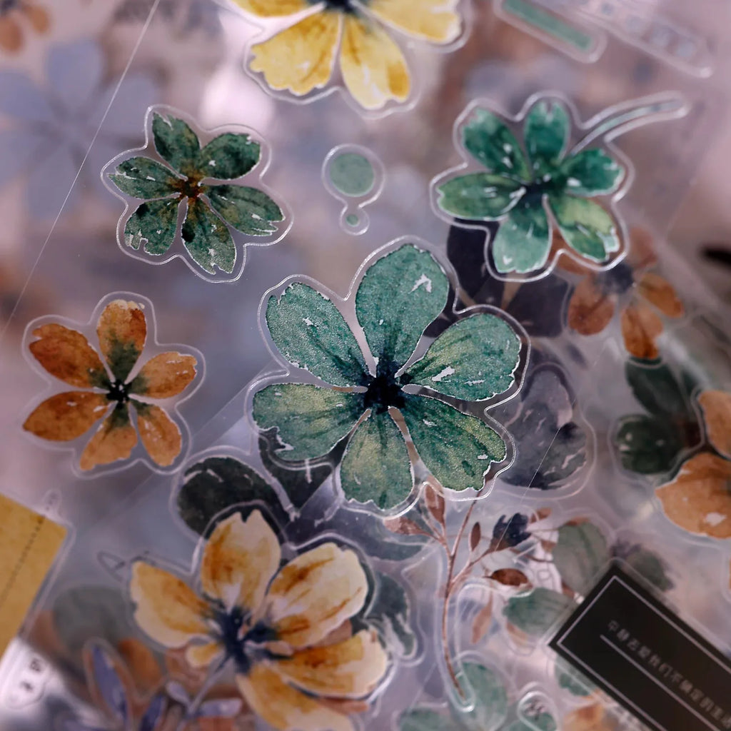 Vintage Green Floral Washi Tape PET Tape for Journaling