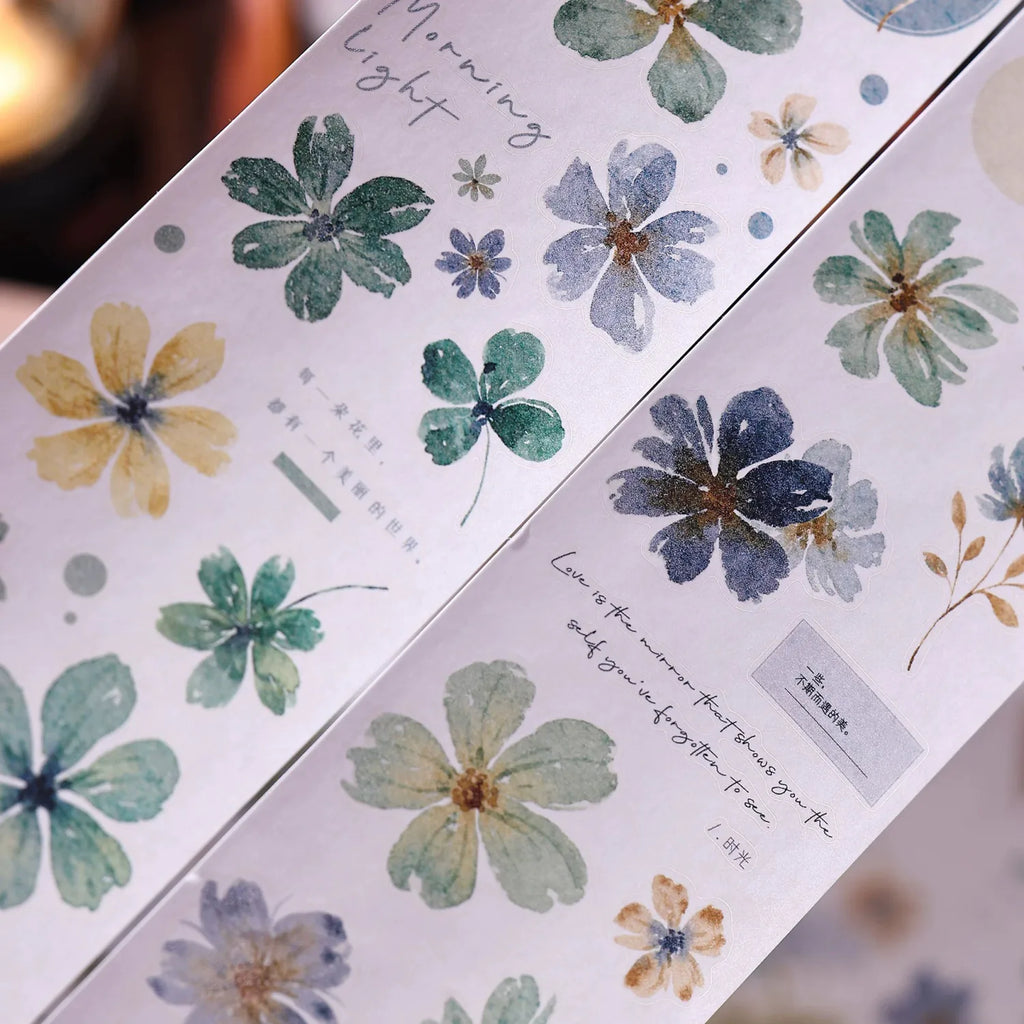 Vintage Green Floral Washi Tape PET Tape for Journaling