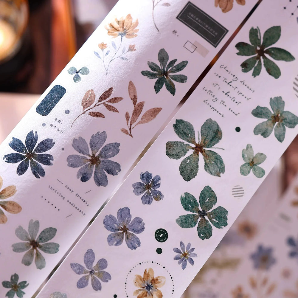 Vintage Green Floral Washi Tape PET Tape for Journaling